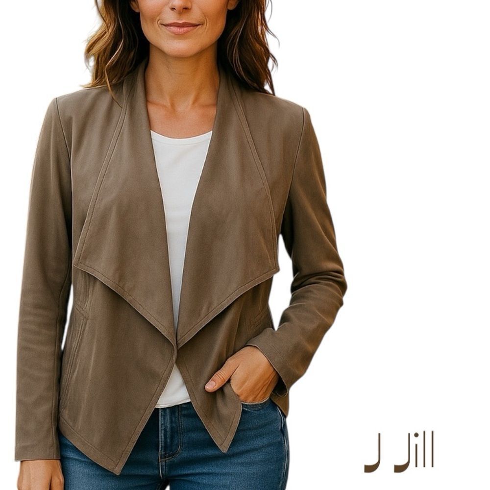 J Jill Tan Vegan Suede Bohemian Cottage Jacket Size M